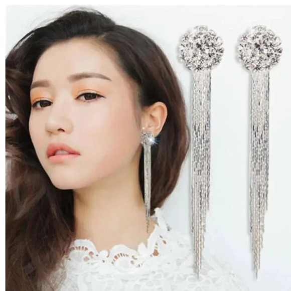 18k White Gold Tassel Drop Statement Earrings - Picture 7 of 7